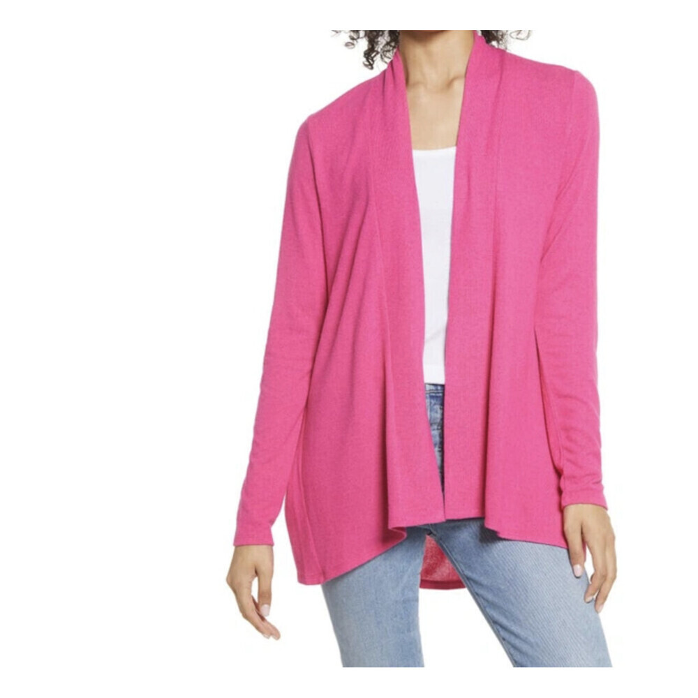 Gibson Look Long Sleeve Open Front Cardigan In Pink Yarrow Size M